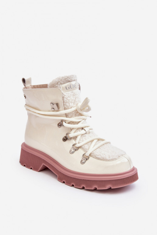 Women's Lacquered Leather Trapper Boots GOE MM2N4083 White