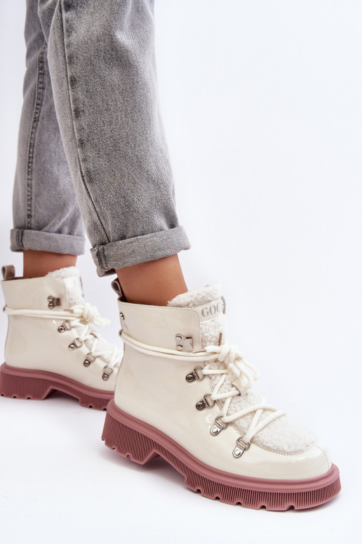 Women's Lacquered Leather Trapper Boots GOE MM2N4083 White