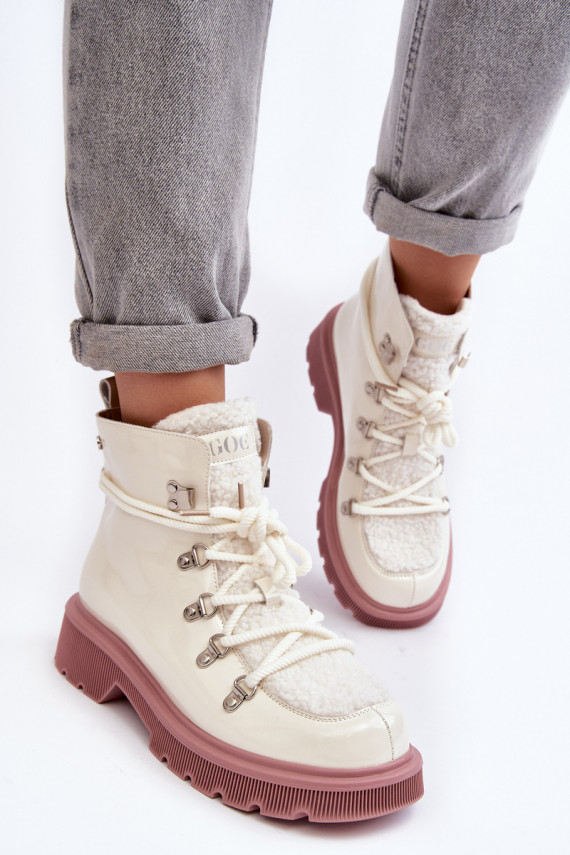 Women's Lacquered Leather Trapper Boots GOE MM2N4083 White
