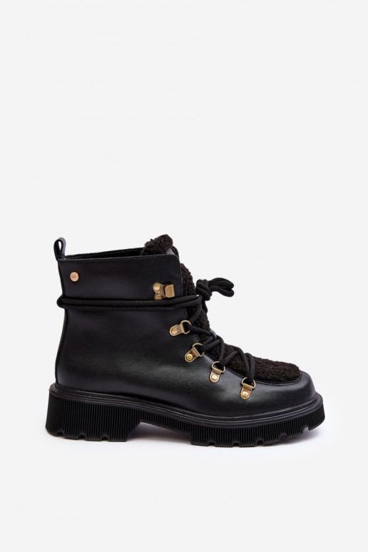 Leather Trapper Boots Women GOE MM2N4082 Black