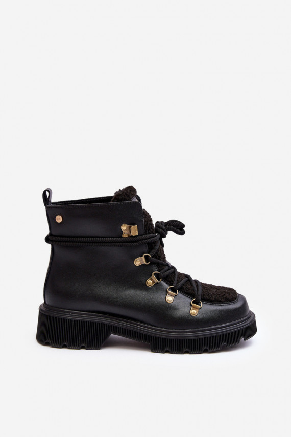 Leather Trapper Boots Women GOE MM2N4082 Black