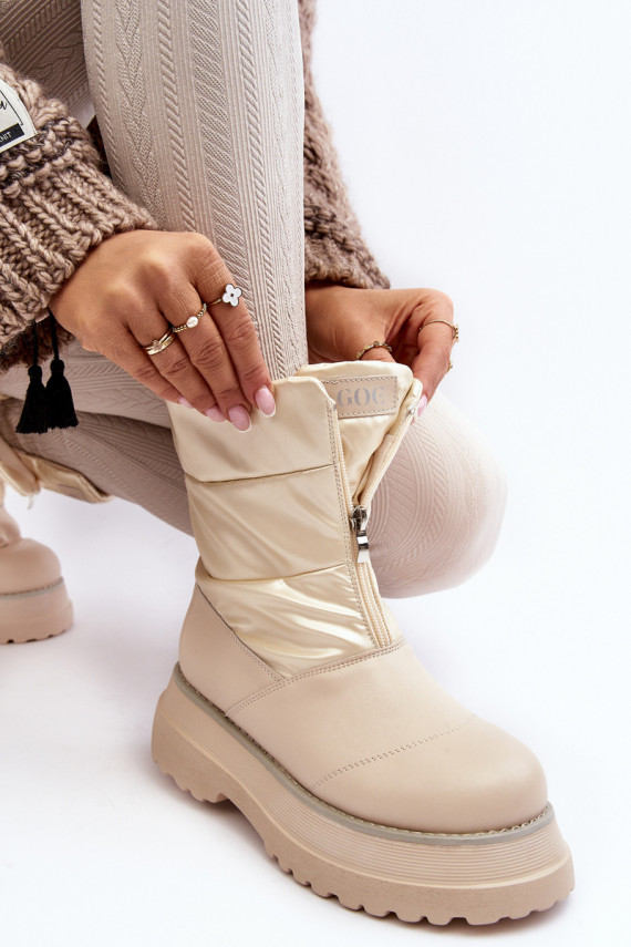 Women's Snow Boots On Thick Sole GOE MM2N4079 Beige