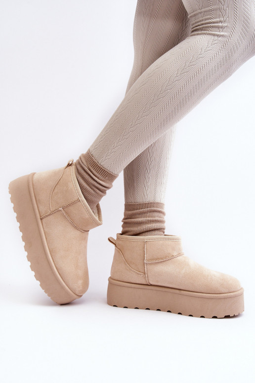 Women's Snow Boots On Platform Light Beige Mennja