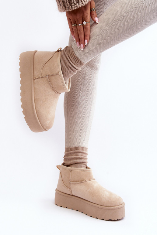 Women's Snow Boots On Platform Light Beige Mennja