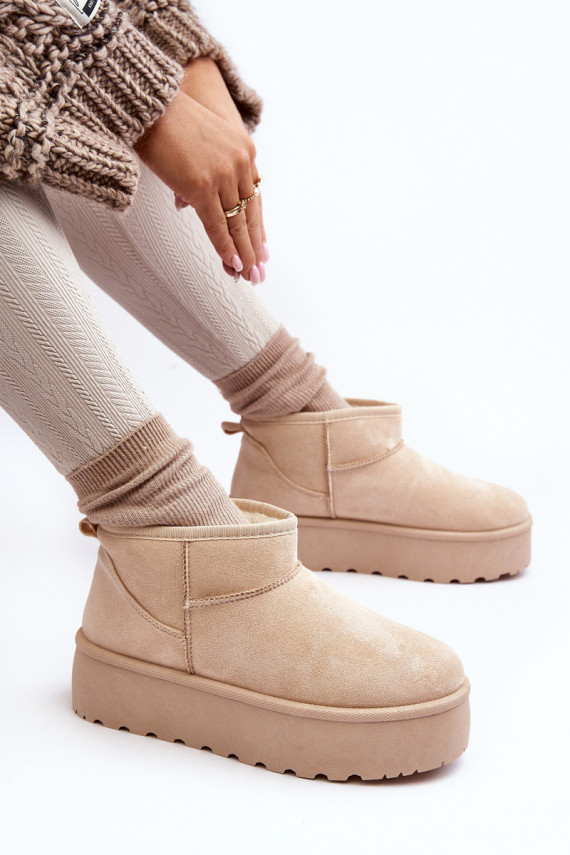 Women's Snow Boots On Platform Light Beige Mennja