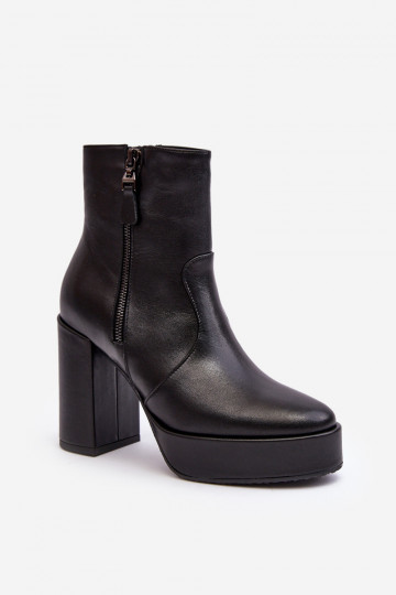 Women's Leather Ankle Boots On Heel And Platform Laura Messi 2690 Black 2