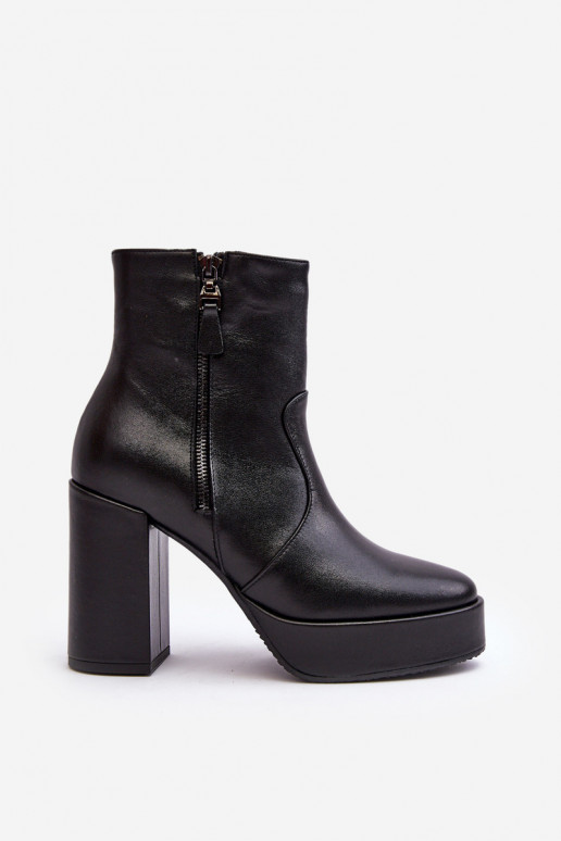 Women's Leather Ankle Boots On Heel And Platform Laura Messi 2690 Black