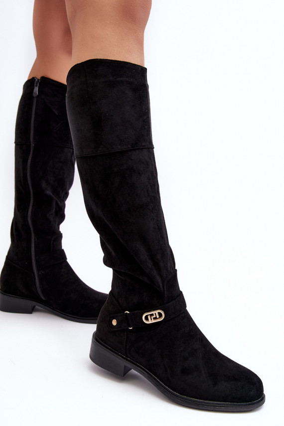 Fur-Lined Suede Ankle Boots with Flat Heel SBarski HY07-31 Black