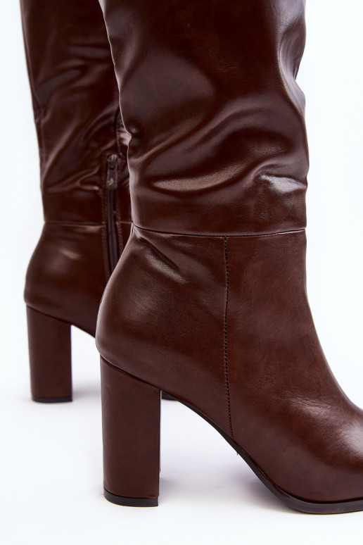 Women's Knee-High Boots with Chunky Heel Brown Fiminna