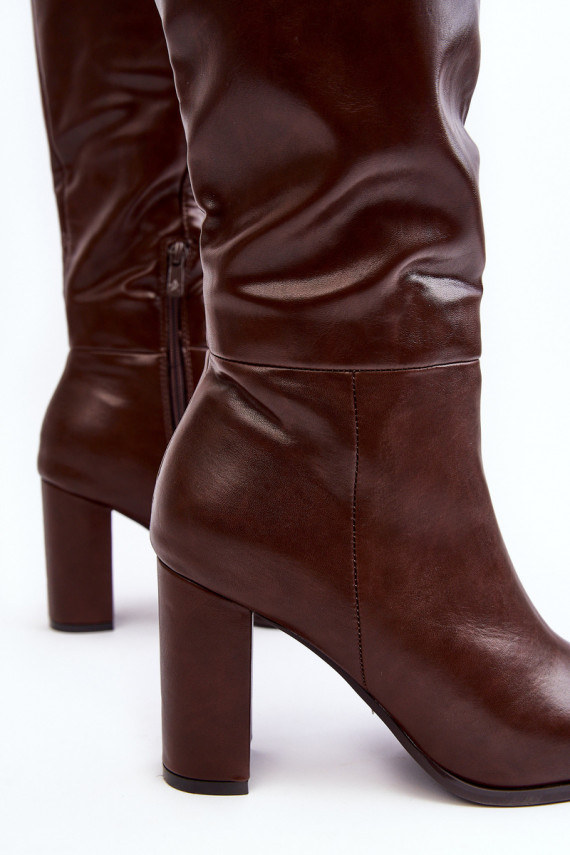 Women's Knee-High Boots with Chunky Heel Brown Fiminna