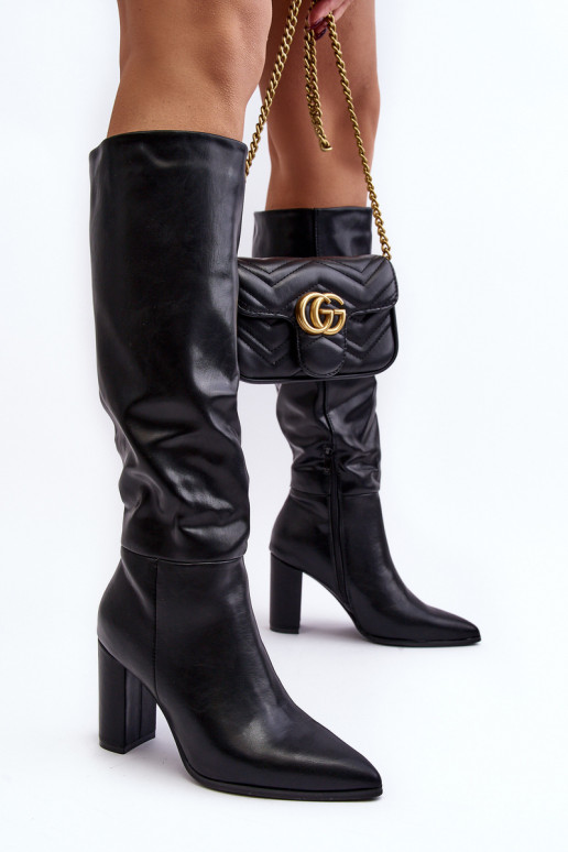 Women's Knee-High Boots with Stiletto Heel Black Fiminna