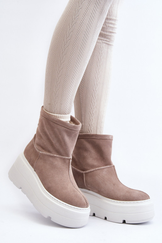 Women's Leather Platform Boots with Straps Zazoo 1752 Beige
