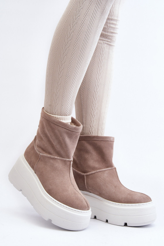 Women's Leather Platform Boots with Straps Zazoo 1752 Beige