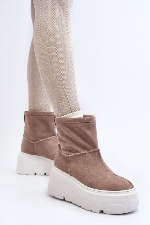 Women's Leather Platform Boots with Straps Zazoo 1752 Beige