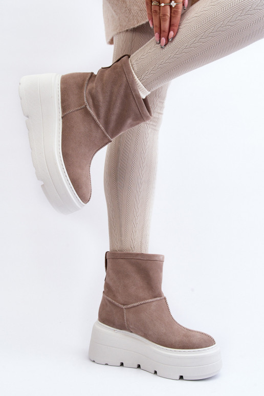 Women's Leather Platform Boots with Straps Zazoo 1752 Beige