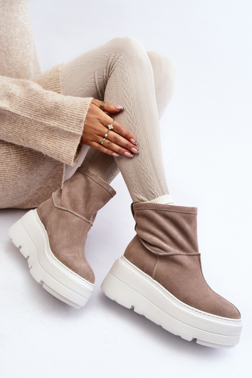 Women's Leather Platform Boots with Straps Zazoo 1752 Beige