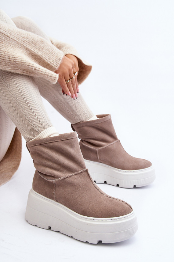 Women's Leather Platform Boots with Straps Zazoo 1752 Beige