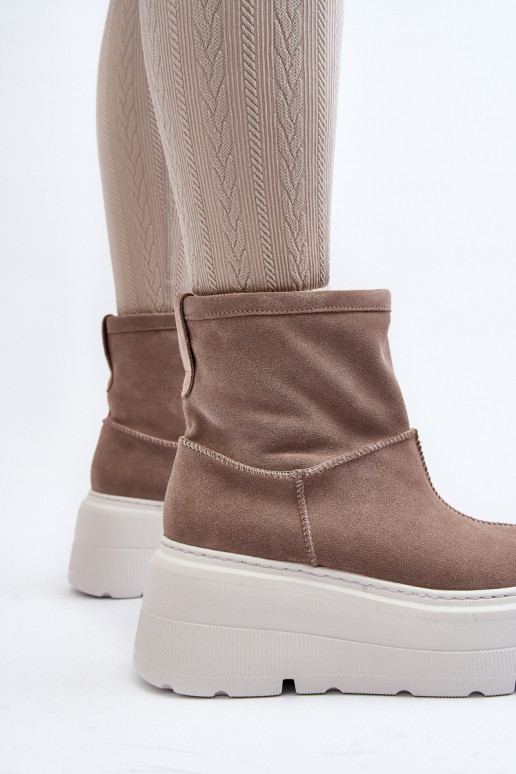 Women's Leather Platform Boots with Straps Zazoo 1752 Beige