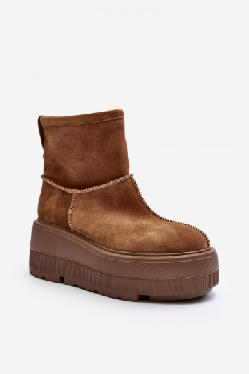 Leather Women's Boots on Chunky Sole Camel Zazoo 3424 2