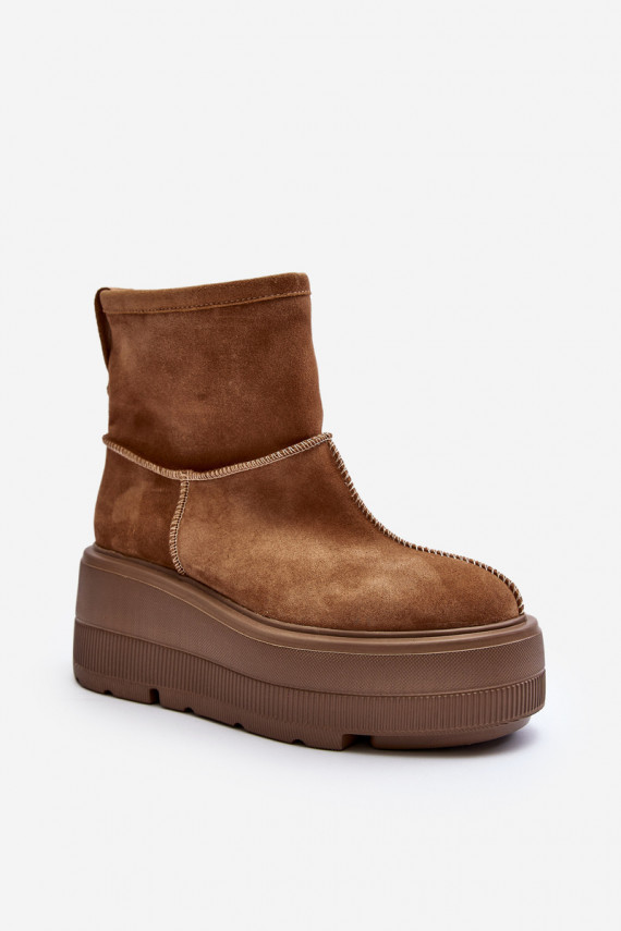 Leather Women's Boots on Chunky Sole Camel Zazoo 3424