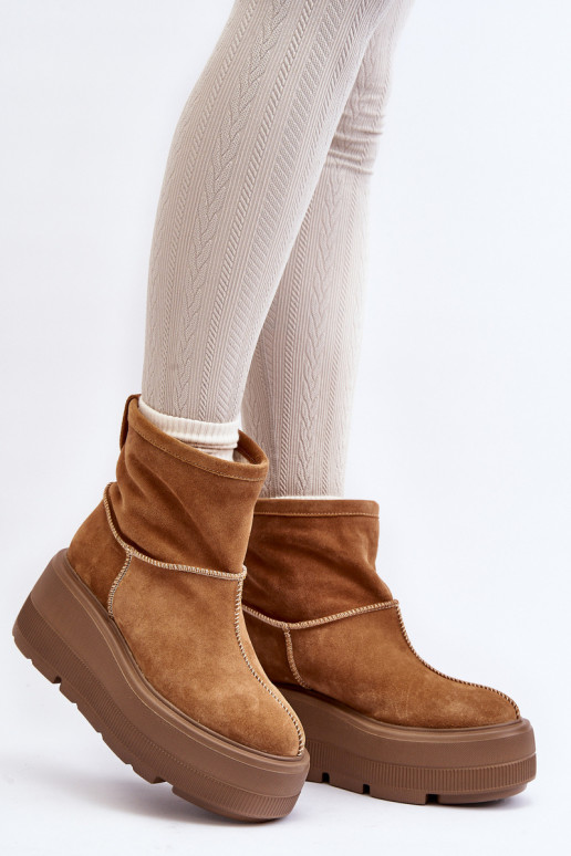 Leather Women's Boots on Chunky Sole Camel Zazoo 3424