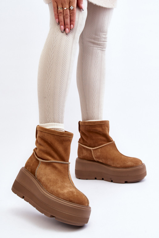 Leather Women's Boots on Chunky Sole Camel Zazoo 3424