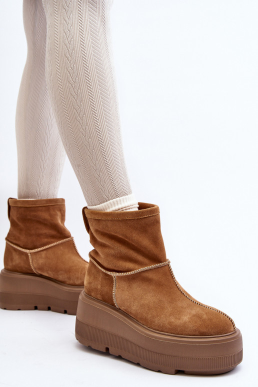 Leather Women's Boots on Chunky Sole Camel Zazoo 3424
