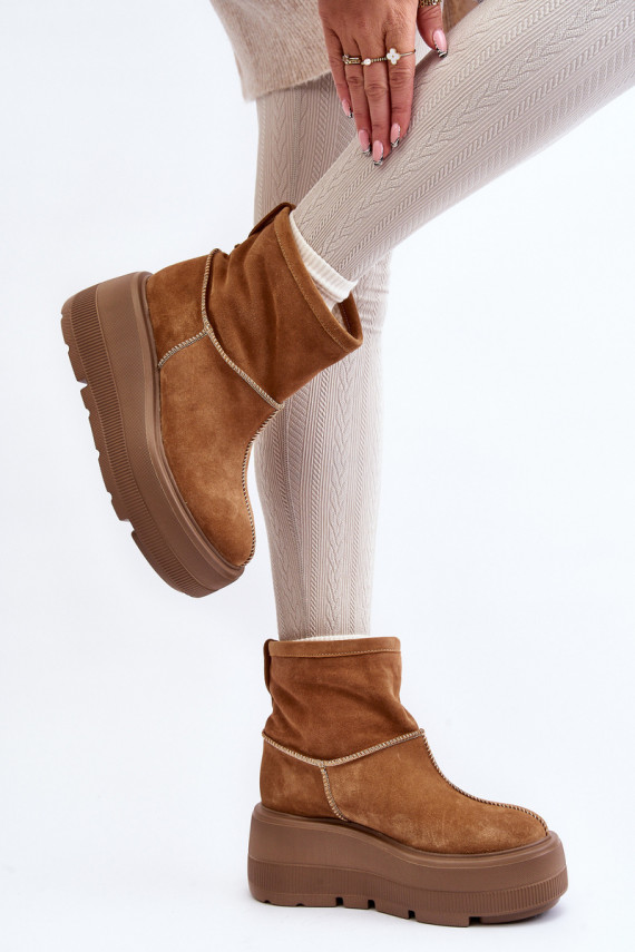 Leather Women's Boots on Chunky Sole Camel Zazoo 3424