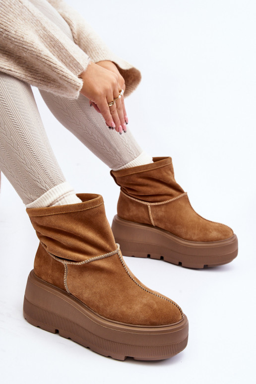 Leather Women's Boots on Chunky Sole Camel Zazoo 3424