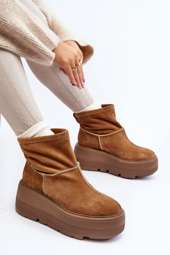 Leather Women's Boots on Chunky Sole Camel Zazoo 3424