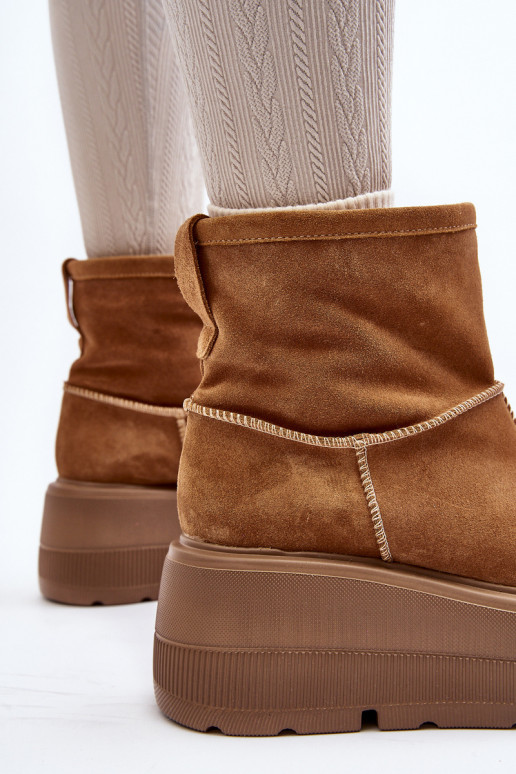 Leather Women's Boots on Chunky Sole Camel Zazoo 3424