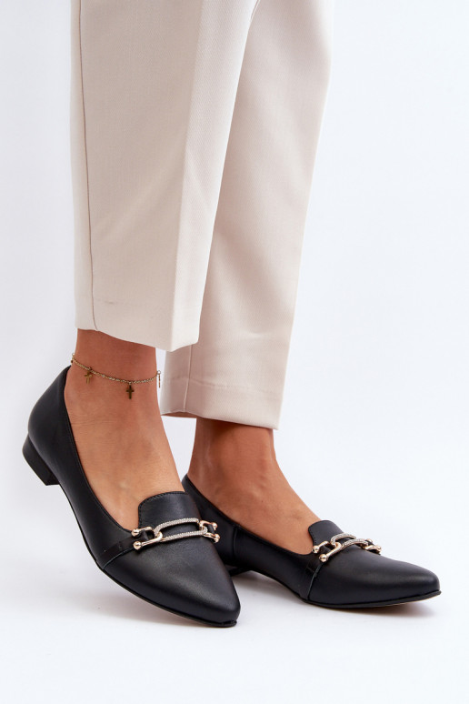 Zazoo 2885 Leather Ballerinas with Ornament Black