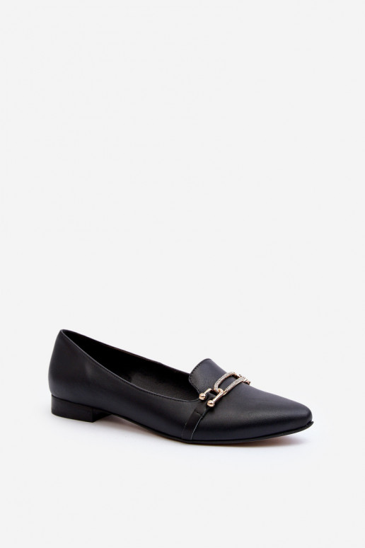 Zazoo 2885 Leather Ballerinas with Ornament Black