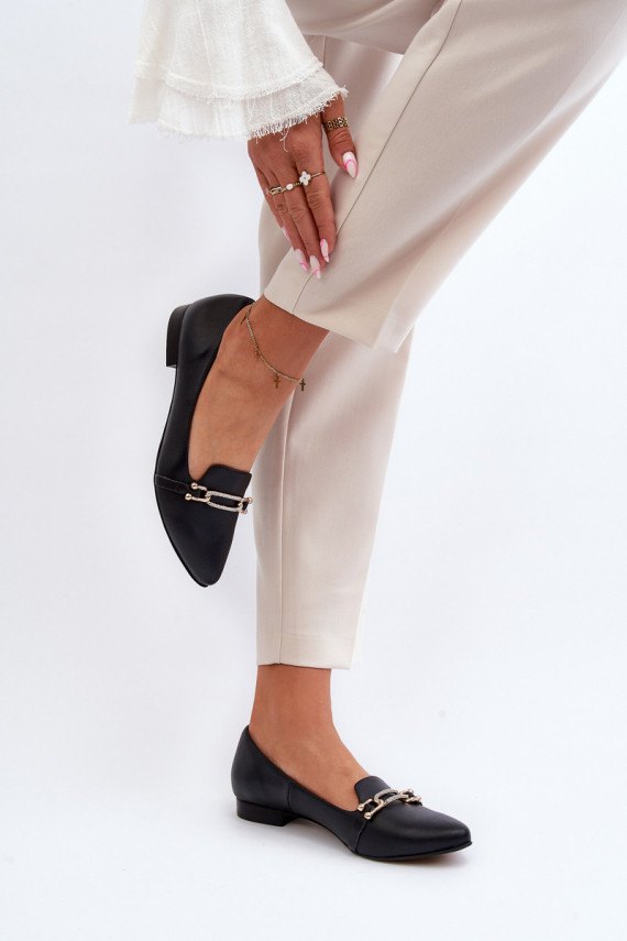 Zazoo 2885 Leather Ballerinas with Ornament Black