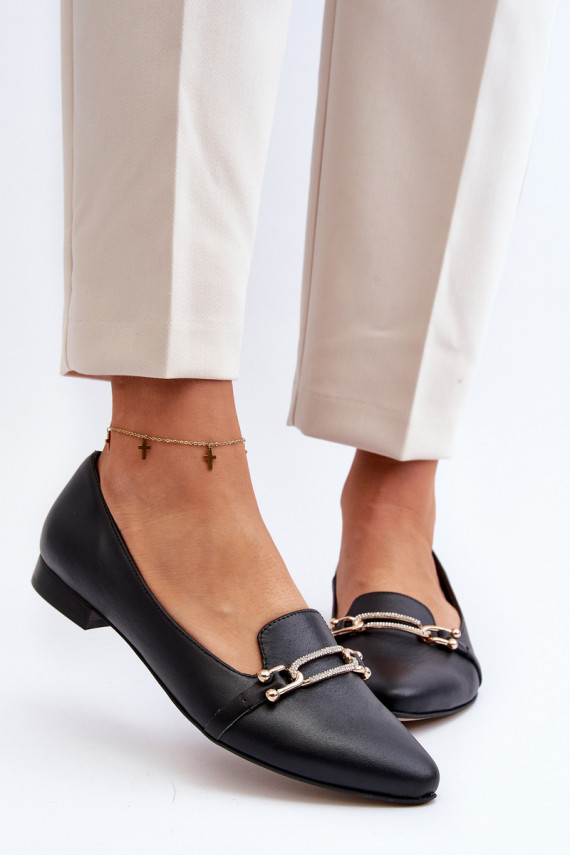 Zazoo 2885 Leather Ballerinas with Ornament Black