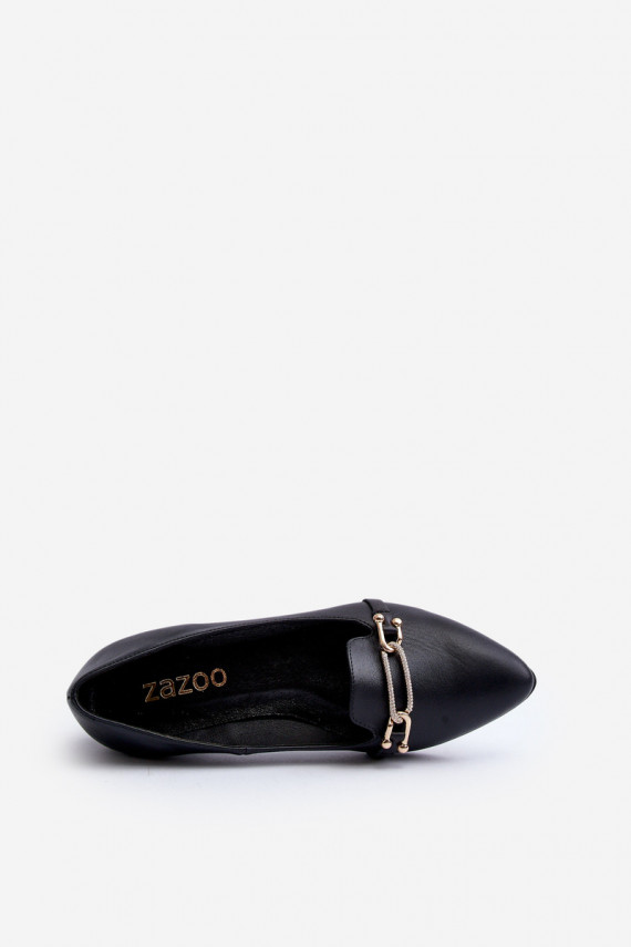 Zazoo 2885 Leather Ballerinas with Ornament Black