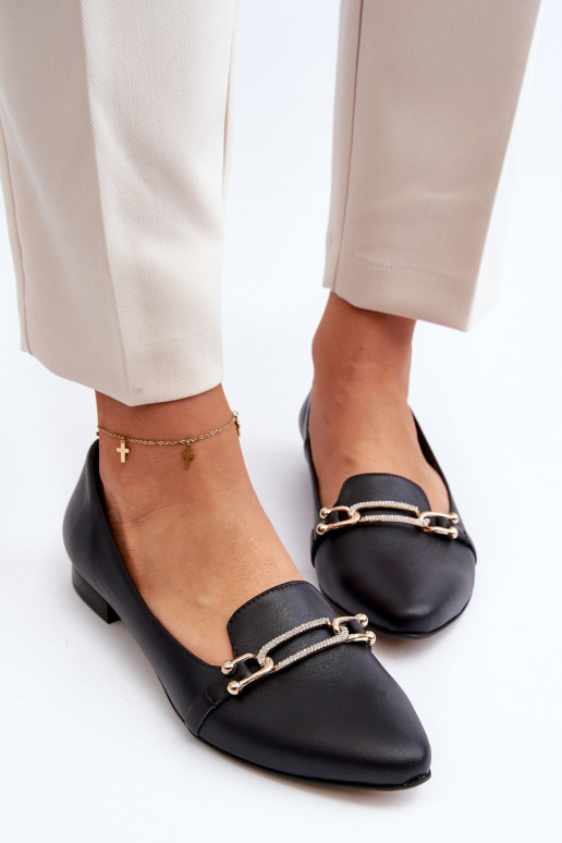 Zazoo 2885 Leather Ballerinas with Ornament Black
