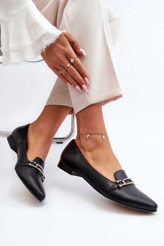 Zazoo 2885 Leather Ballerinas with Ornament Black