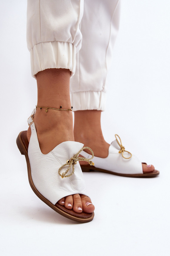 Leather Flat Sandals Zazoo 2898 White