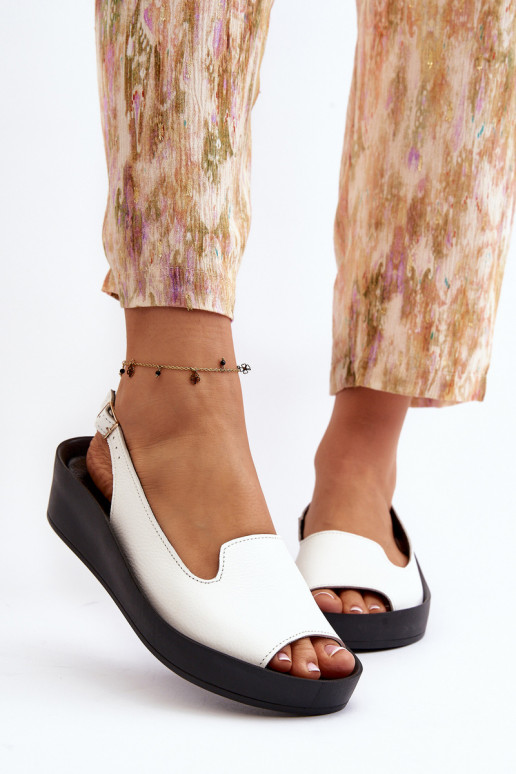 Women's Leather Sandals on Thick Sole Zazoo 2893 White
