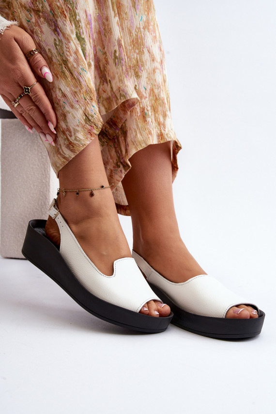Women's Leather Sandals on Thick Sole Zazoo 2893 White