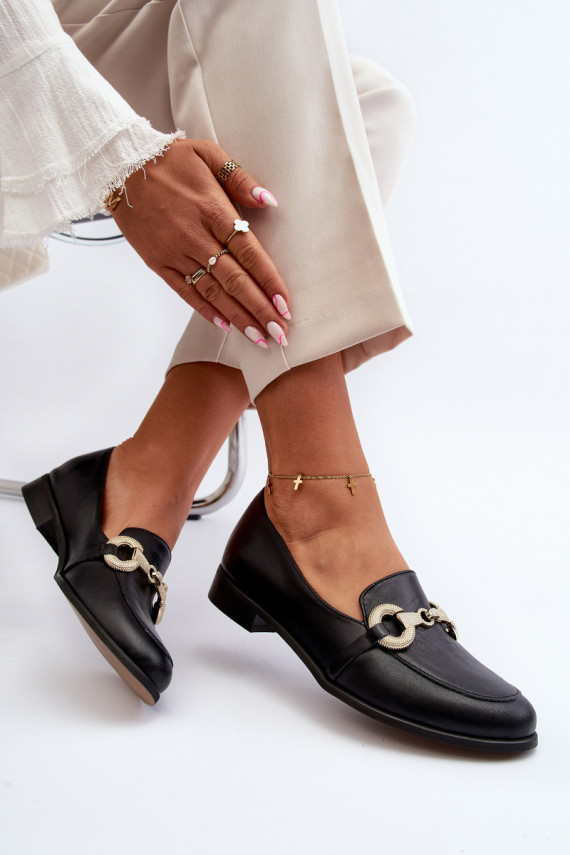 Zazoo 2880 Women's Leather Moccasins with Decoration Black