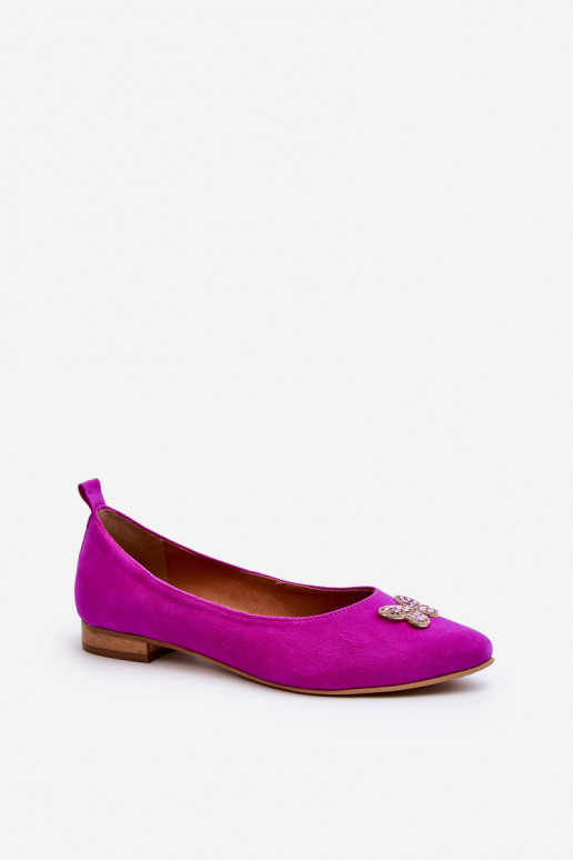 Leather Ballerinas with Zazoo 2885 Gold-White Embellishment