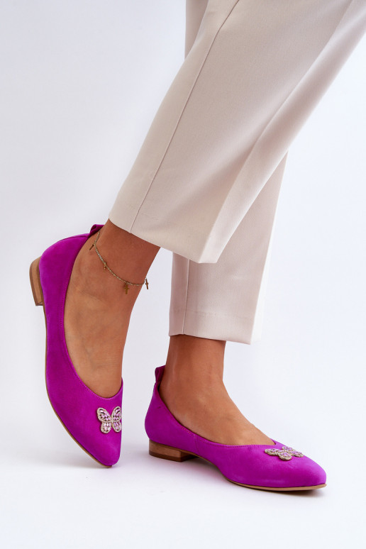 Leather Ballerinas with Zazoo 2885 Gold-White Embellishment