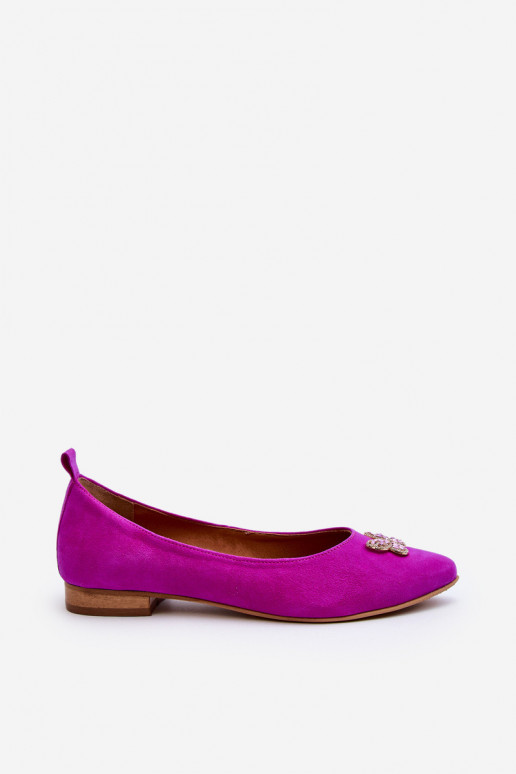 Leather Ballerinas with Zazoo 2885 Gold-White Embellishment