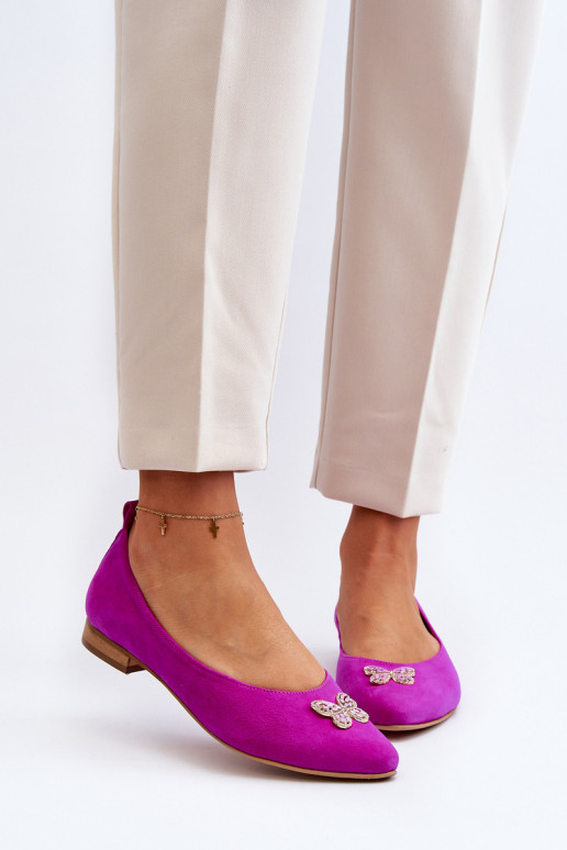 Leather Ballerinas with Zazoo 2885 Gold-White Embellishment
