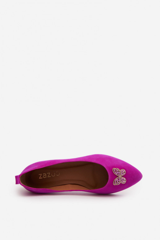 Leather Ballerinas with Zazoo 2885 Gold-White Embellishment