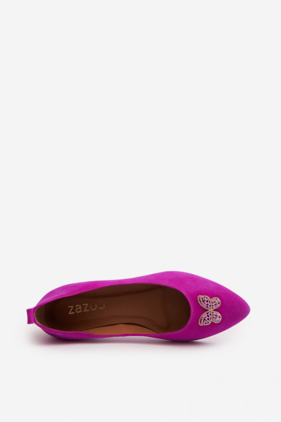 Leather Ballerinas with Zazoo 2885 Gold-White Embellishment