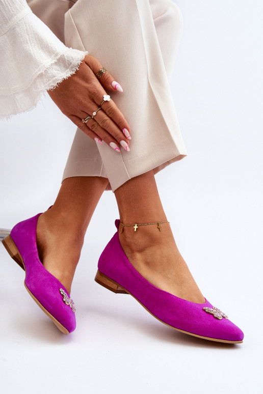 Leather Ballerinas with Zazoo 2885 Gold-White Embellishment