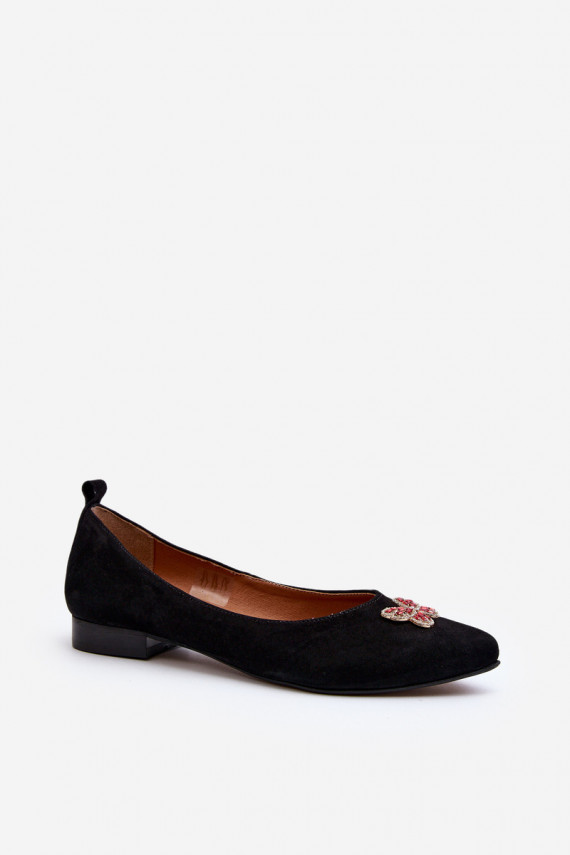 Zazoo 2887 Suede Ballerina Flats With Decorative Butterfly Black
